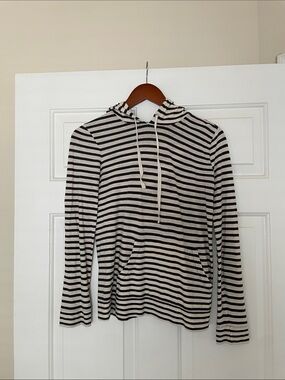 J. Crew Black and White Striped Long-Sleeve Hooded Tee